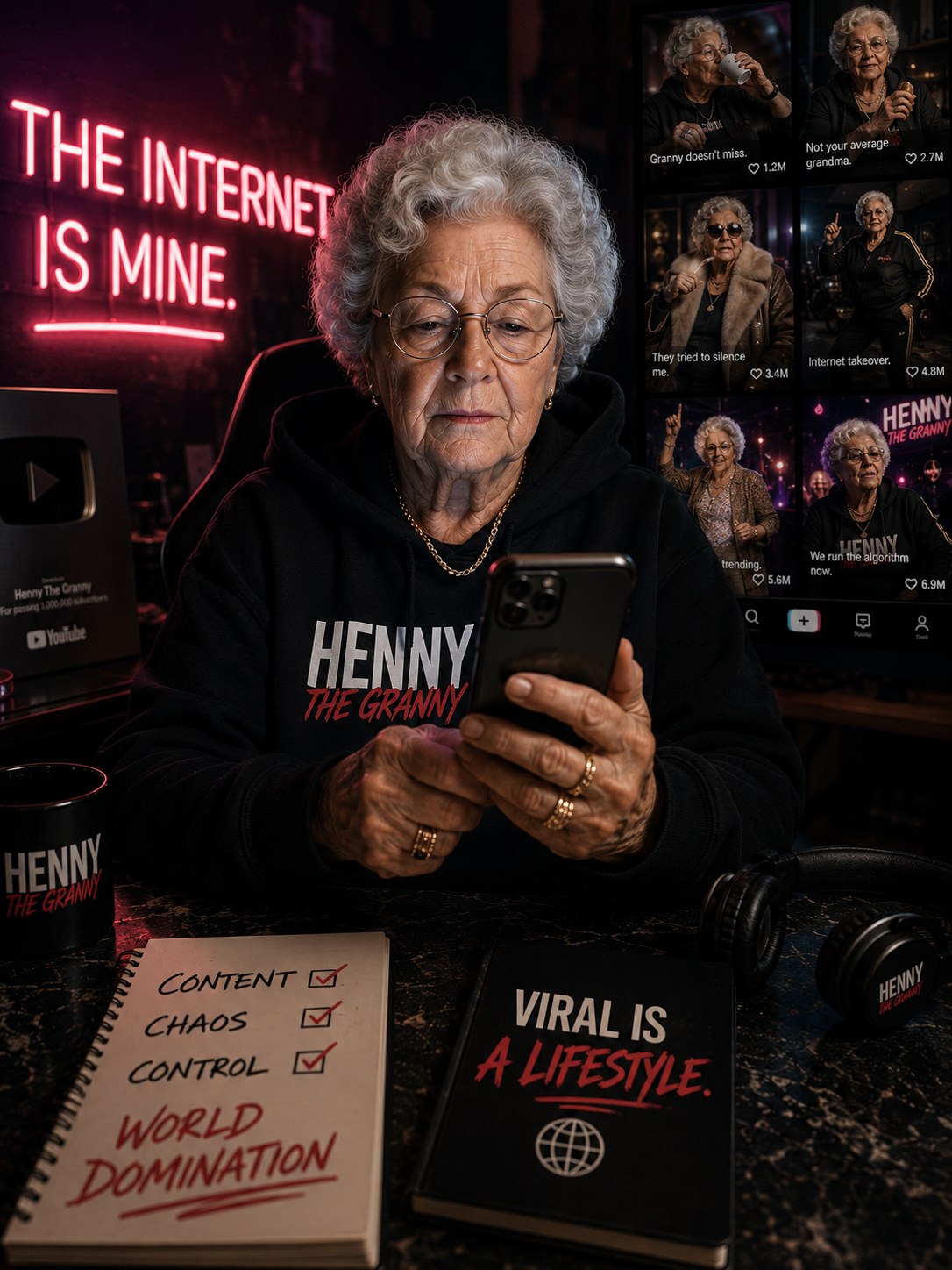 Henny on phone
